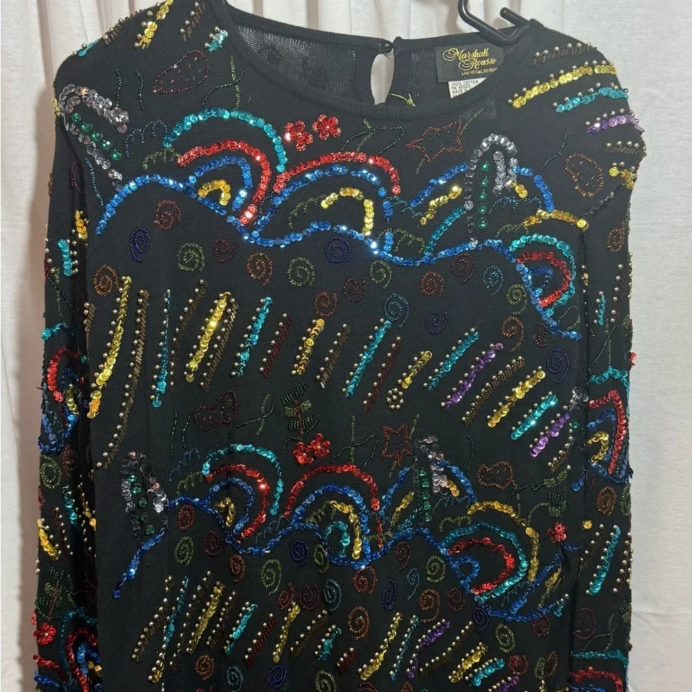Vintage Marshall Ruosso Las Vegas Black sweater with rainbow sequin explosion - Picture 1 of 4